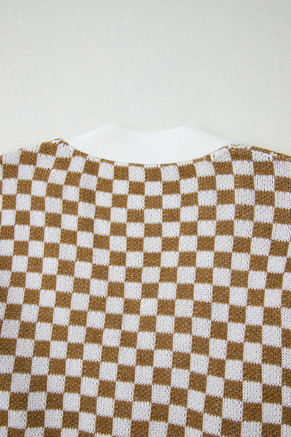 Brown Checkered Striped Patched Buttoned V Neck Cardigan eAura