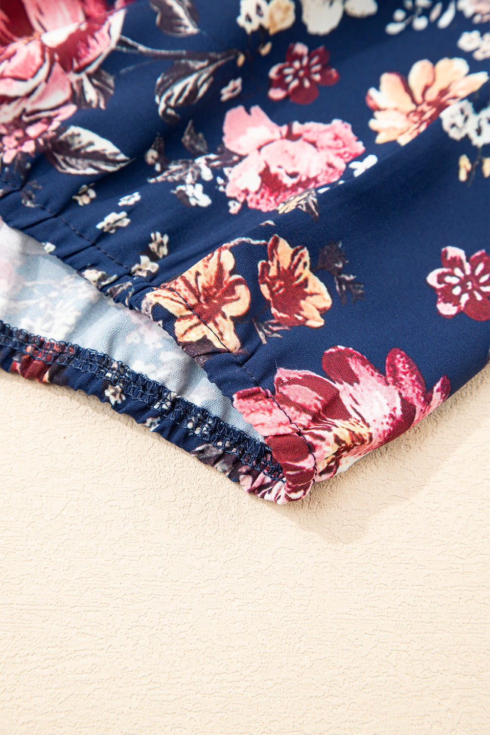 Blue Floral Short Sleeve Scoop Neck Casual Blouse eAura