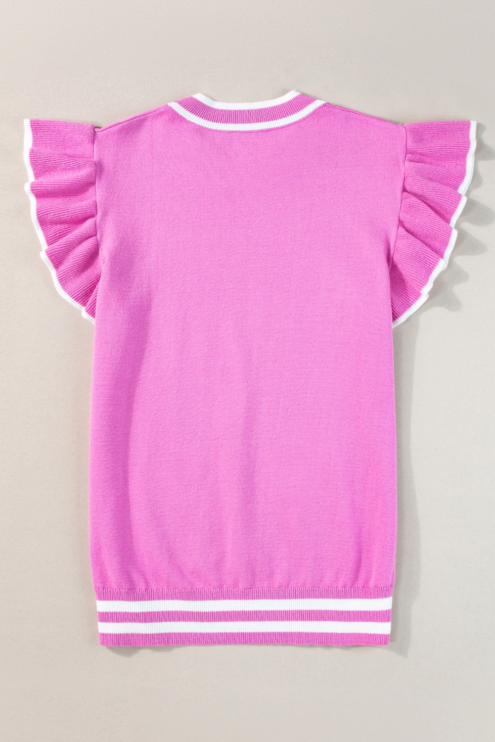 Bonbon Edge Piping Ruffled Sleeve Round Neck Knit Top eAura