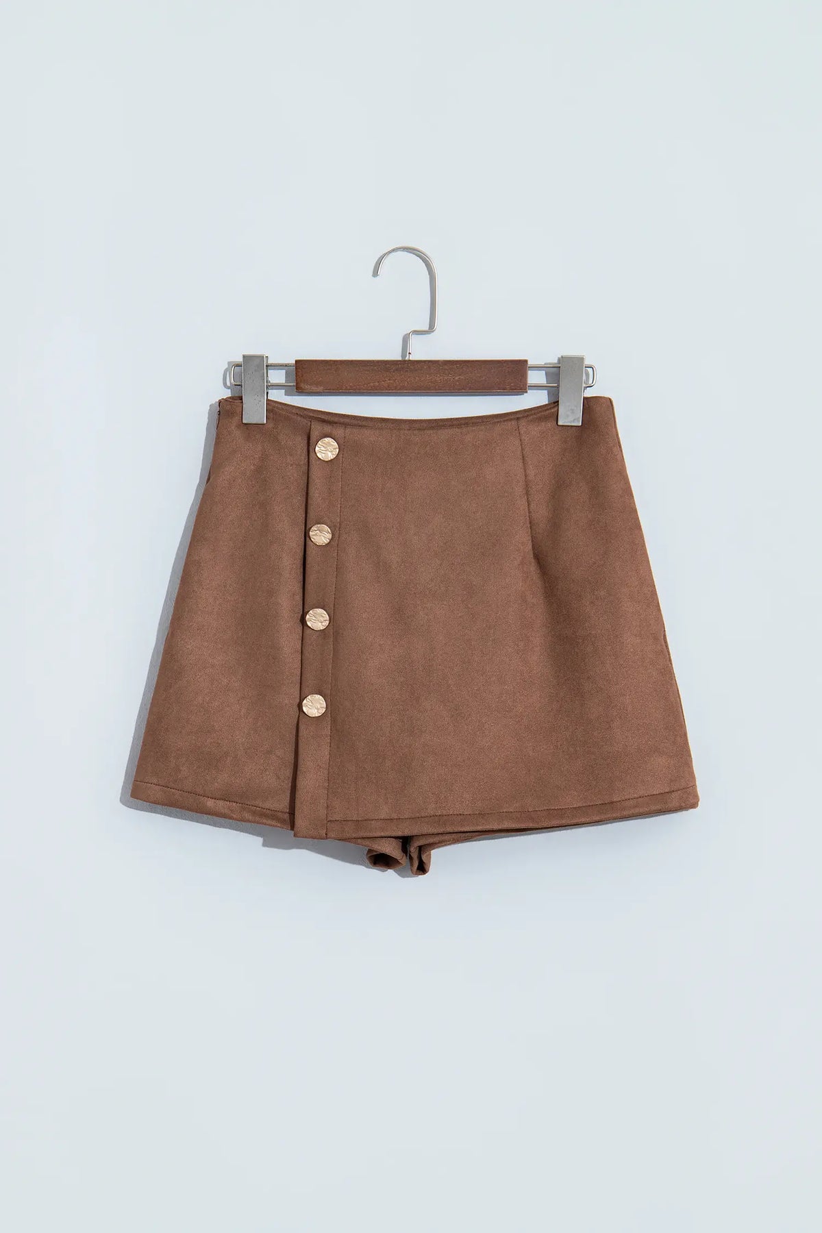 Mini skirt asymmetric wrap with button detail