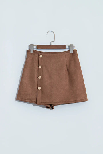 Mini skirt asymmetric wrap with button detail