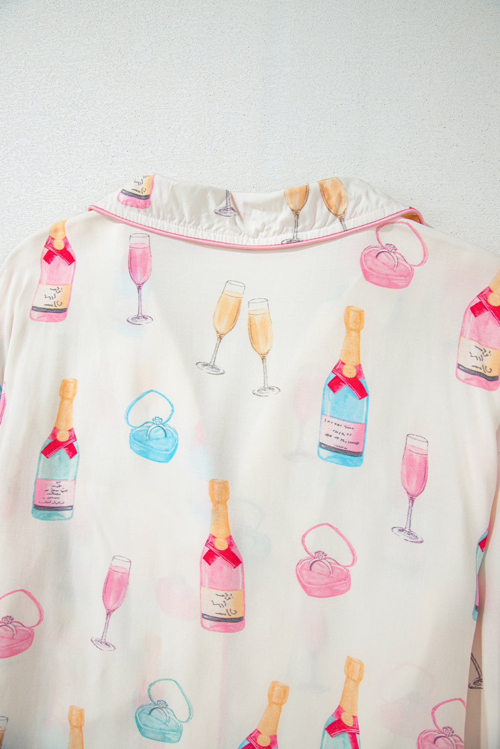 White Christmas Wine Glass Print Bow Knot Two Piece Pyjama Set - eAura
