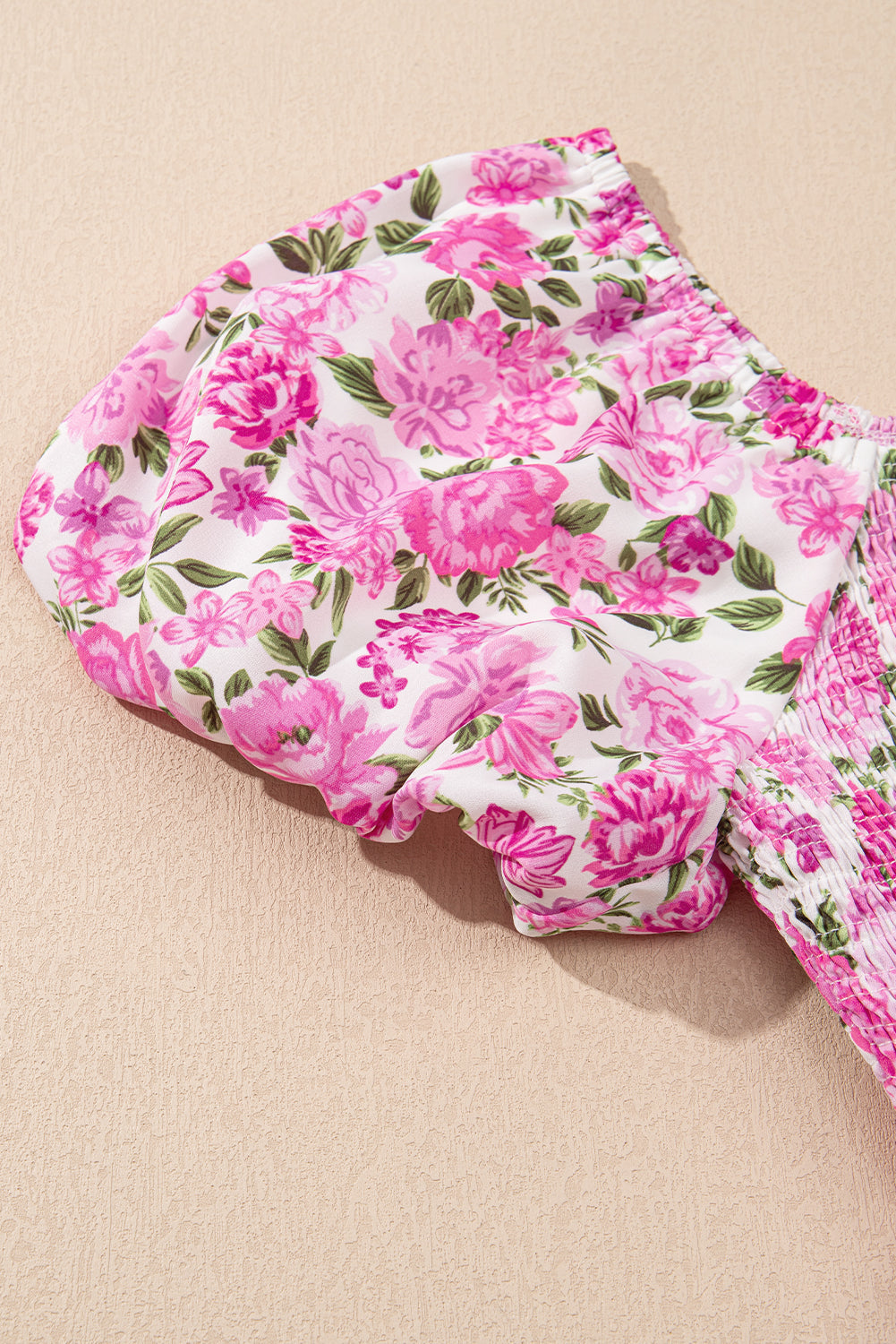 Pink Dainty Floral Smocked Puff Sleeve Flowy Long Dress eAura