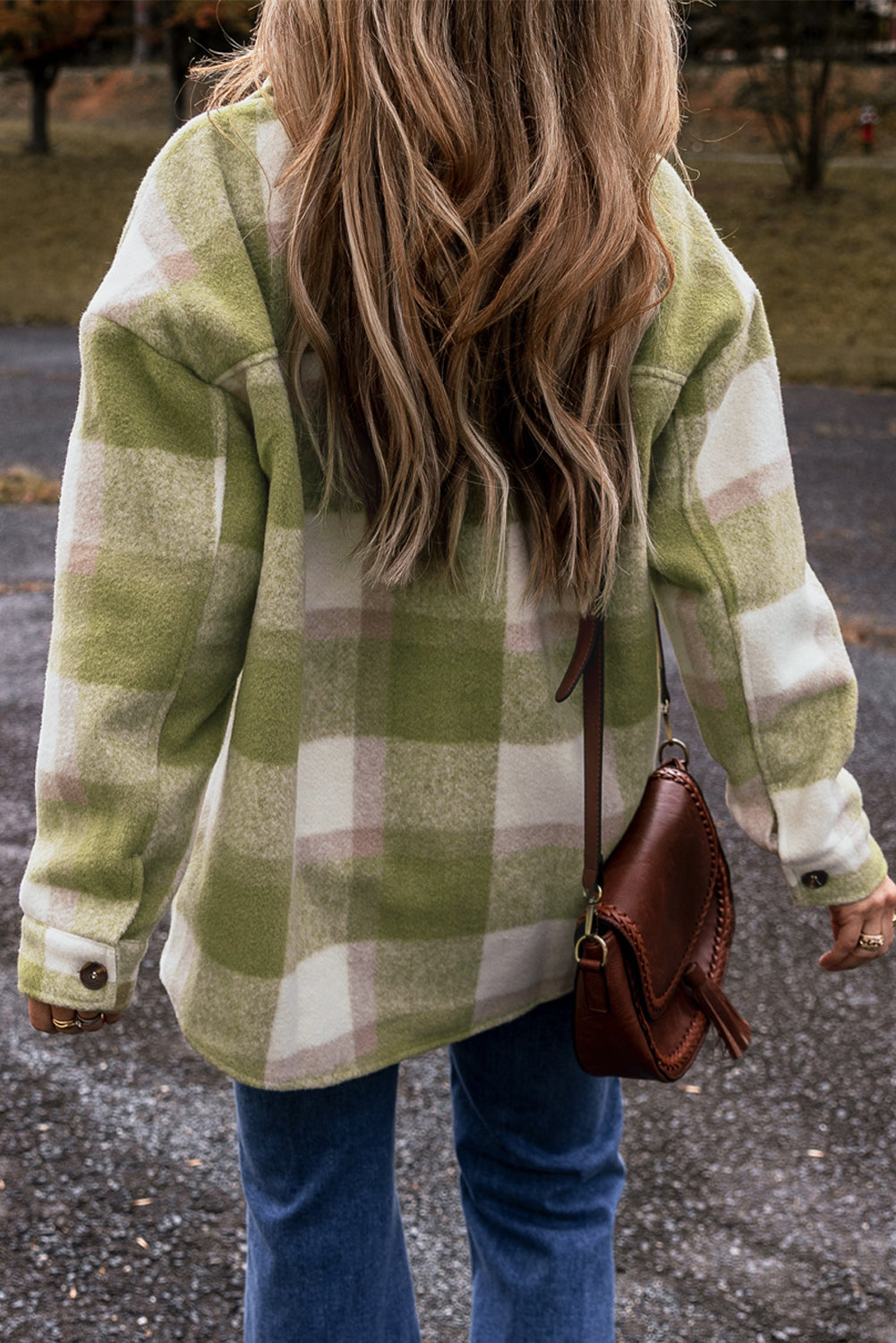 Sage Green Plaid Print Buttoned Flap Pockets Baggy Shacket Beagle Boutique Fashion Outlet