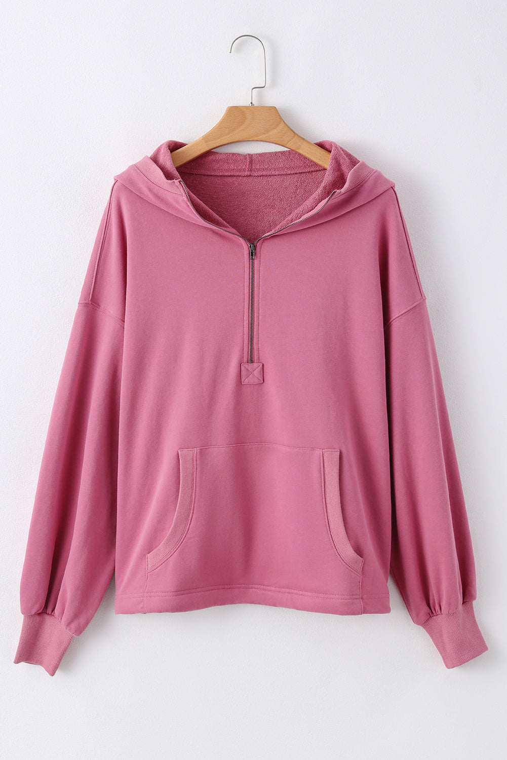 Valerian Solid Kangaroo Pocket Half Zipper Oversized Hoodie eAura