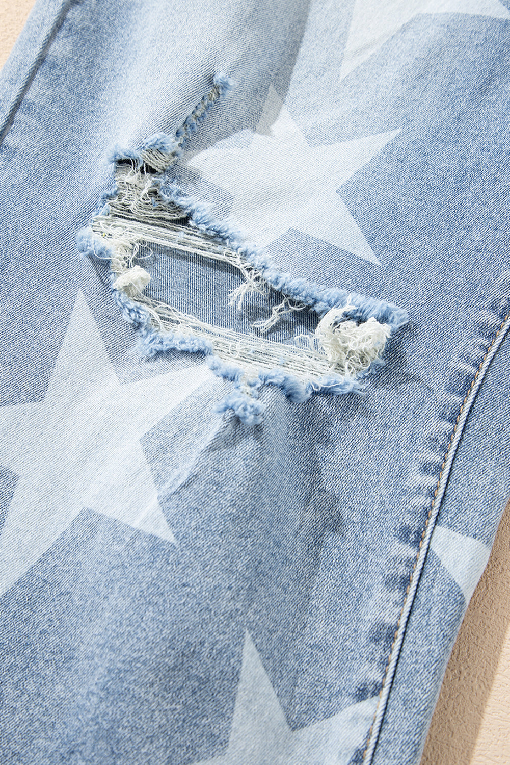 Sky Blue Star Printed Multi Buttons Slit Knee Destroyed Plus Size Jeans BB Fashion Outlet
