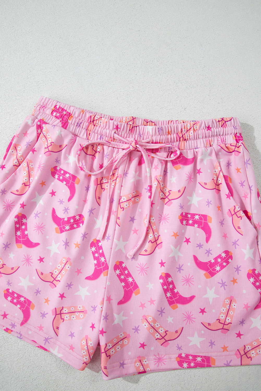 Pink Western Boots Printed Short 2pcs Lounge Set eAura