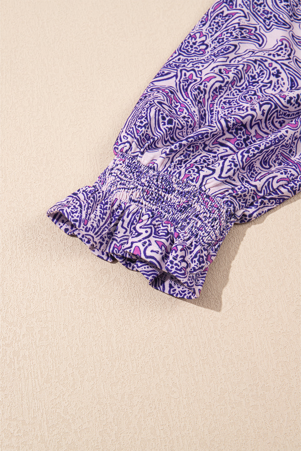 Purple Boho Paisley Print Half Sleeve Shirred Peplum Blouse - eAura