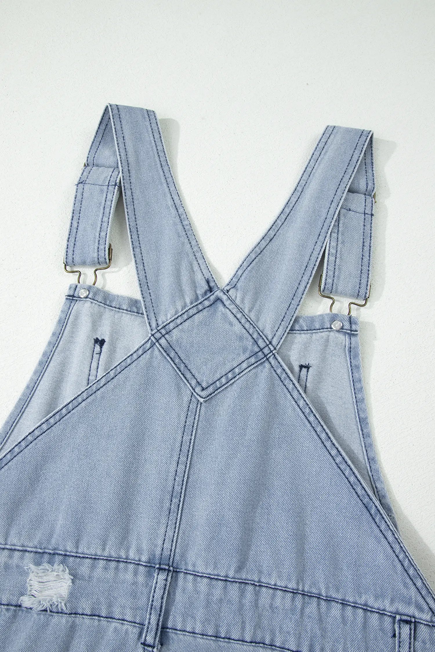 Mist Blue Retro Distressed Button Adjustable Straps Denim Overall Jumpsuit