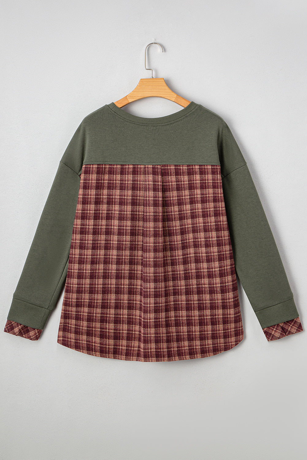 Green Plaid Patchwork Drop Shoulder Sweatshirt - eAura