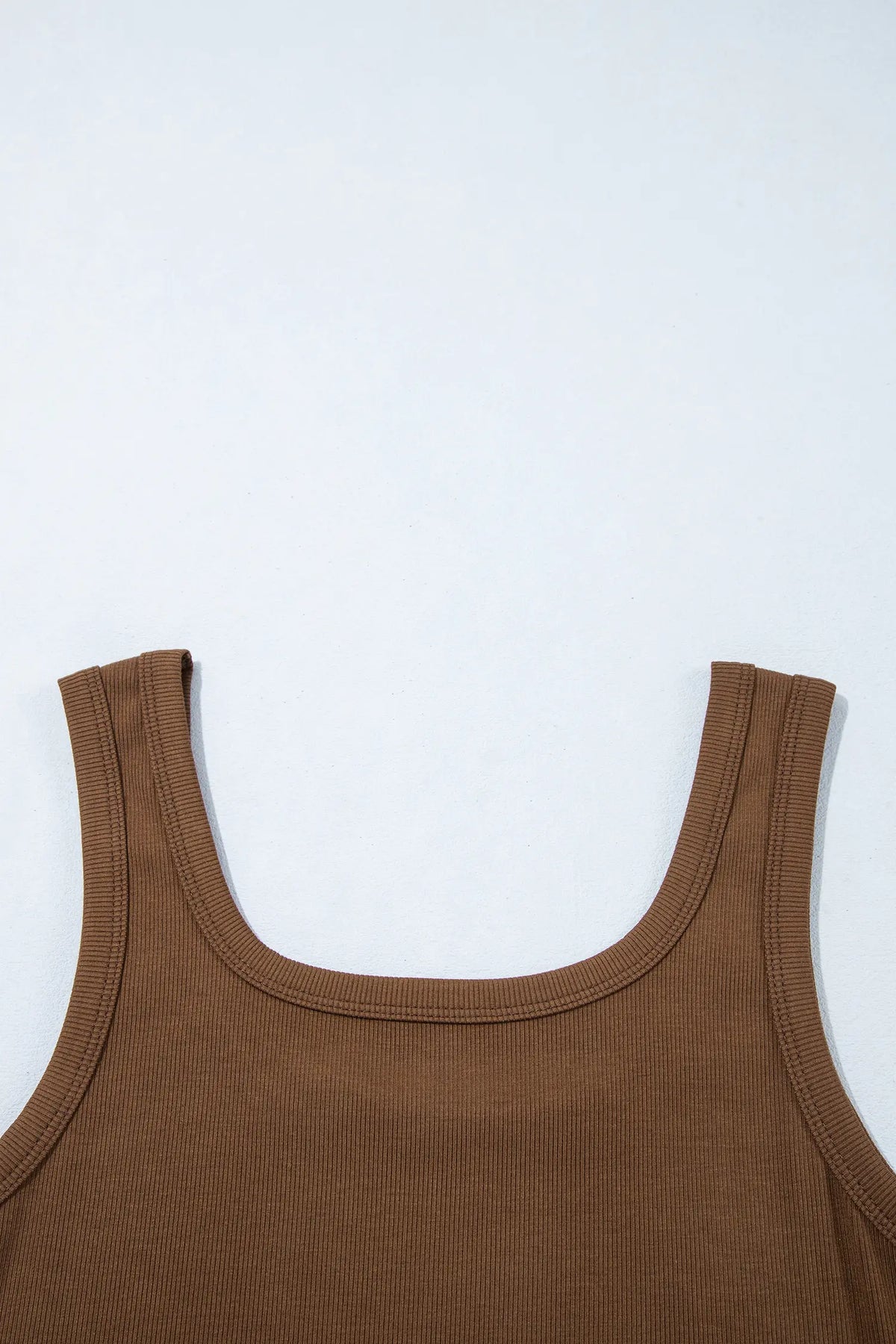 Dark Brown Studded Scoop Neck Ribbed Tank Top