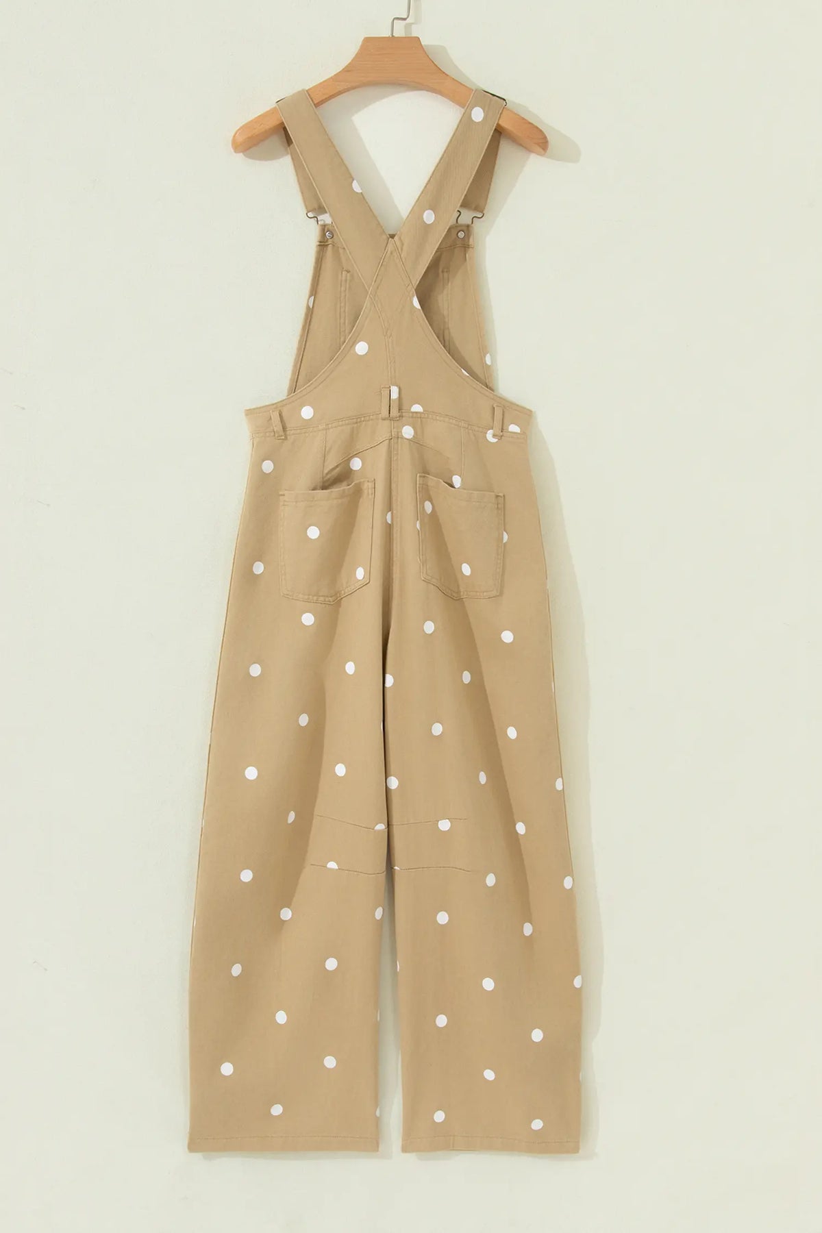 Polka Dot Print Bib Pocket Denim Barrel Overalls