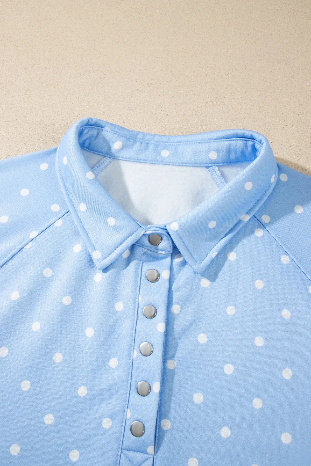 Sky Blue Polka Dot V Neck Metal Button Long Sleeve Shift Plus Size Sweatshirt – Light Blue