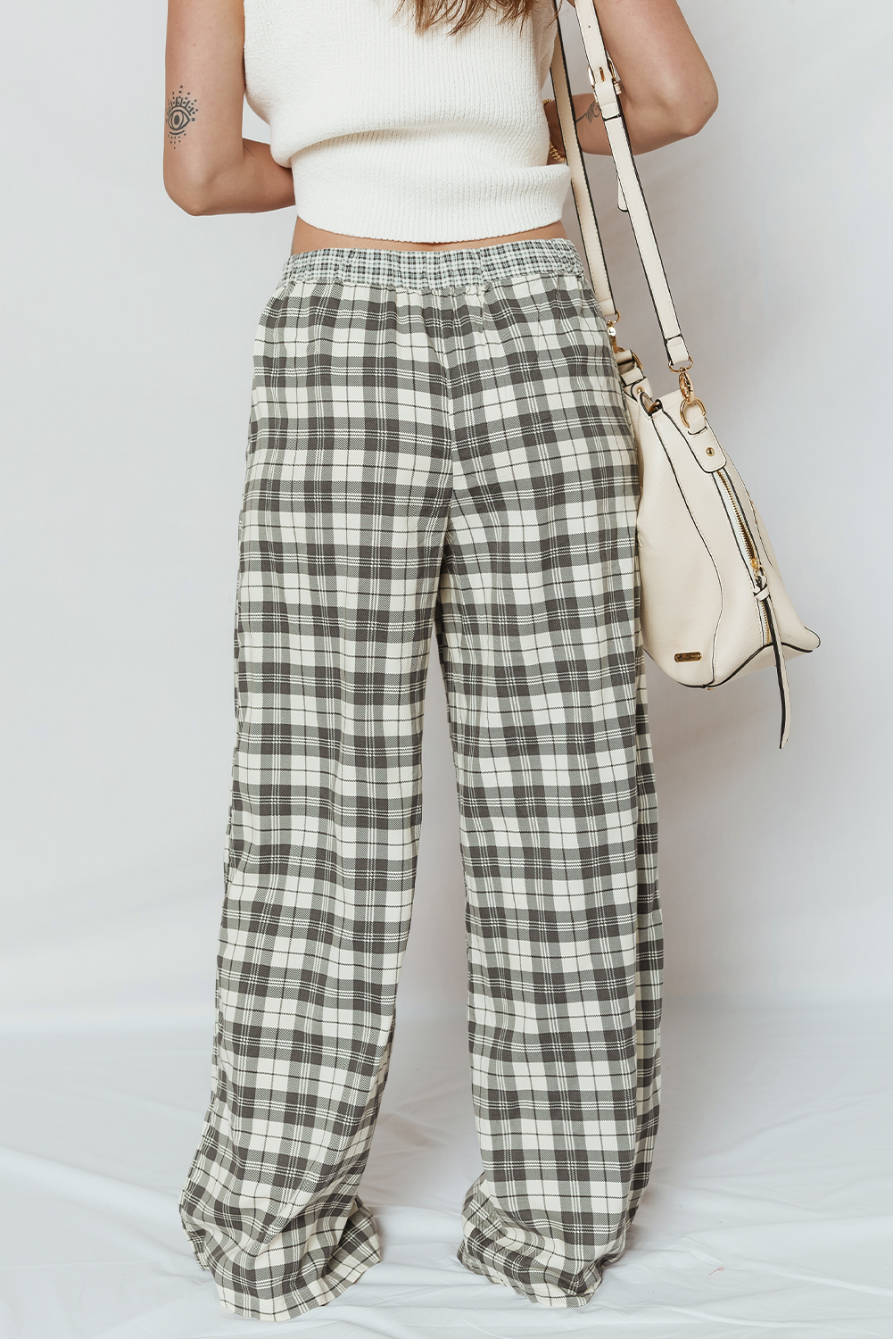 Plaid Wide Leg Casual Pants - eAura