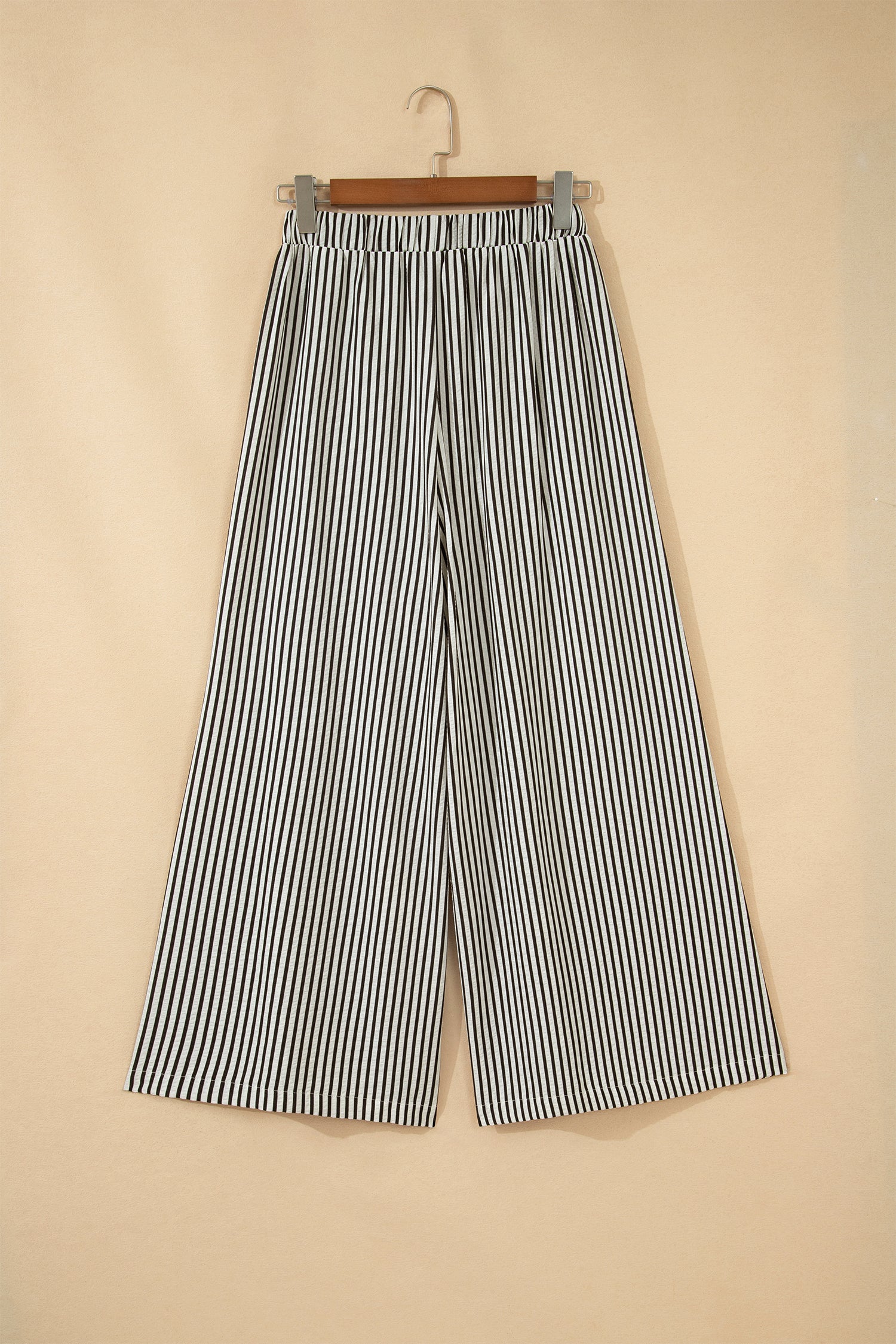 Black Stripe Ultra Wide Leg Trousers – Elastic Waist