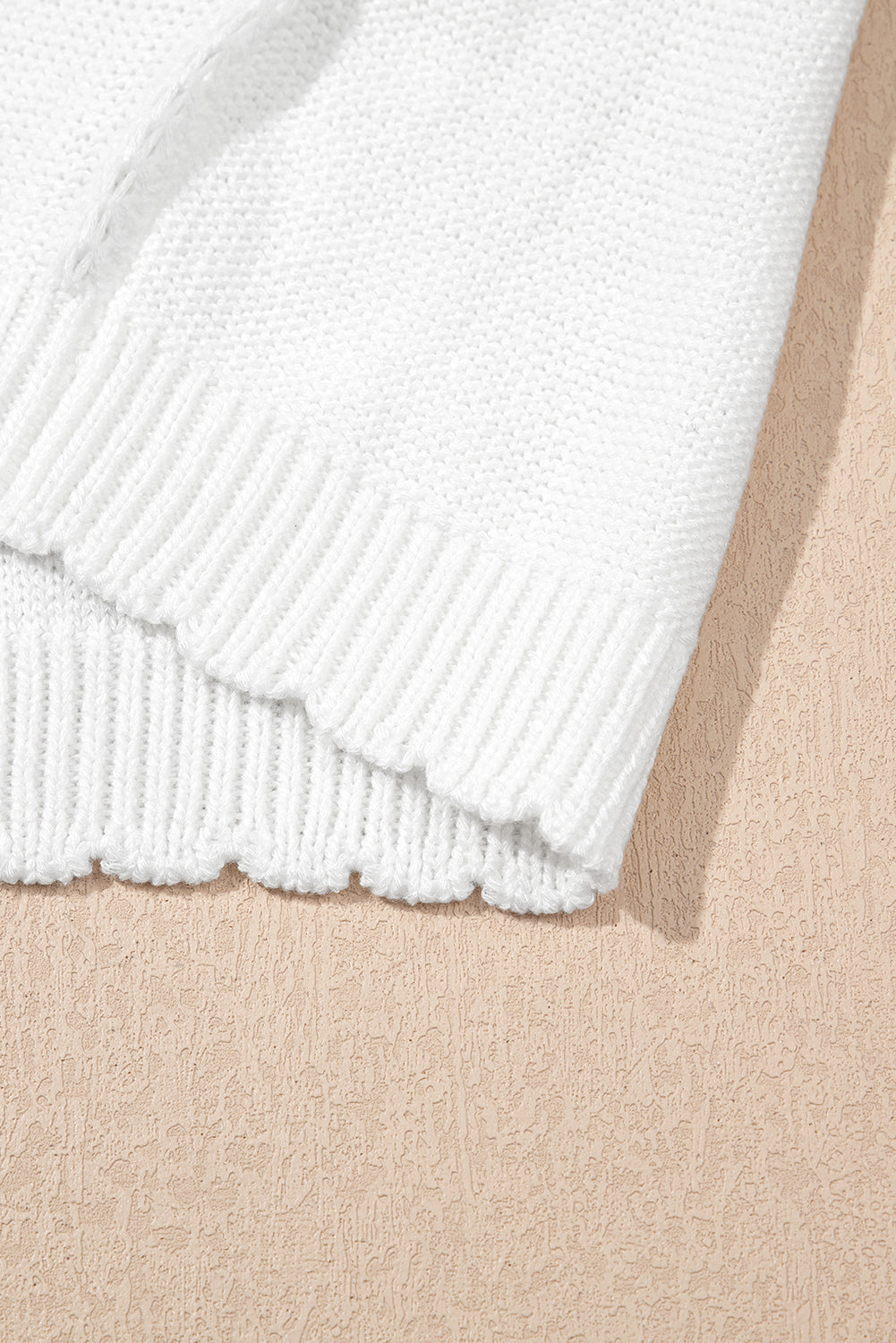 White Pointelle Knit Short Puff Sleeve Crewneck Sweater eAura