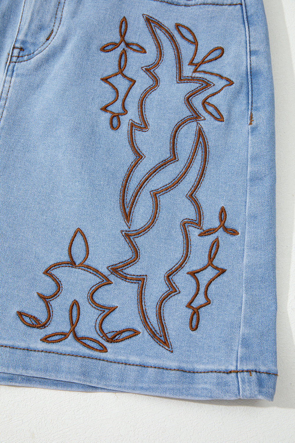 Blue Western Embroidered Denim Mini Skirt eAura