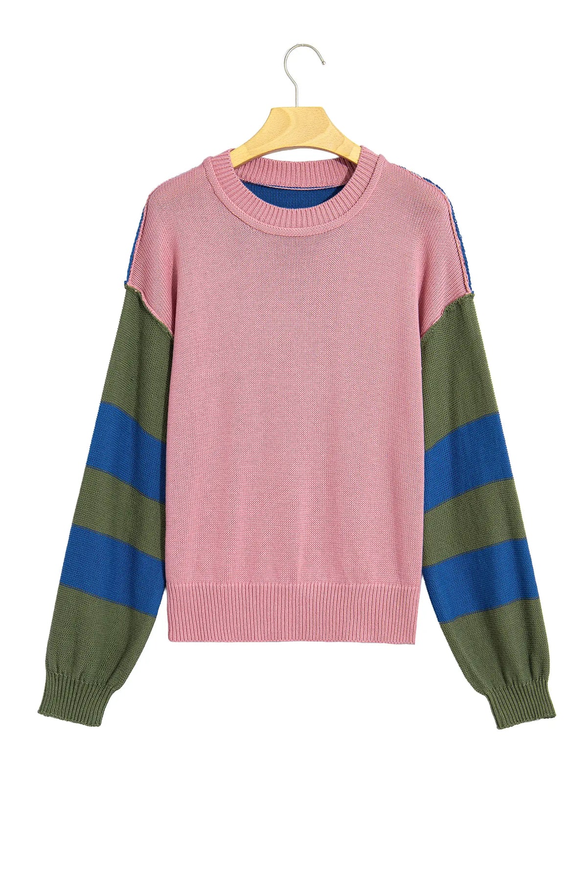 Western Colourblock Patchwork Striped Long Sleeve Pullover Sweater – Multicolour