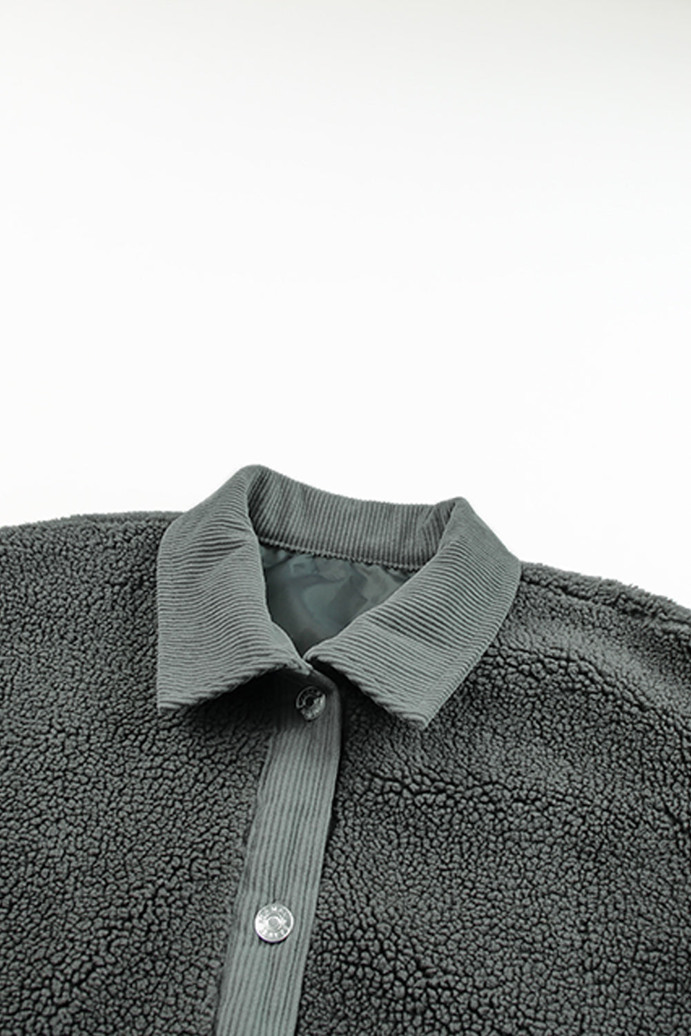 Grey Corduroy Trim Elbow Patch Sherpa Jacket Beagle Boutique Fashion Outlet