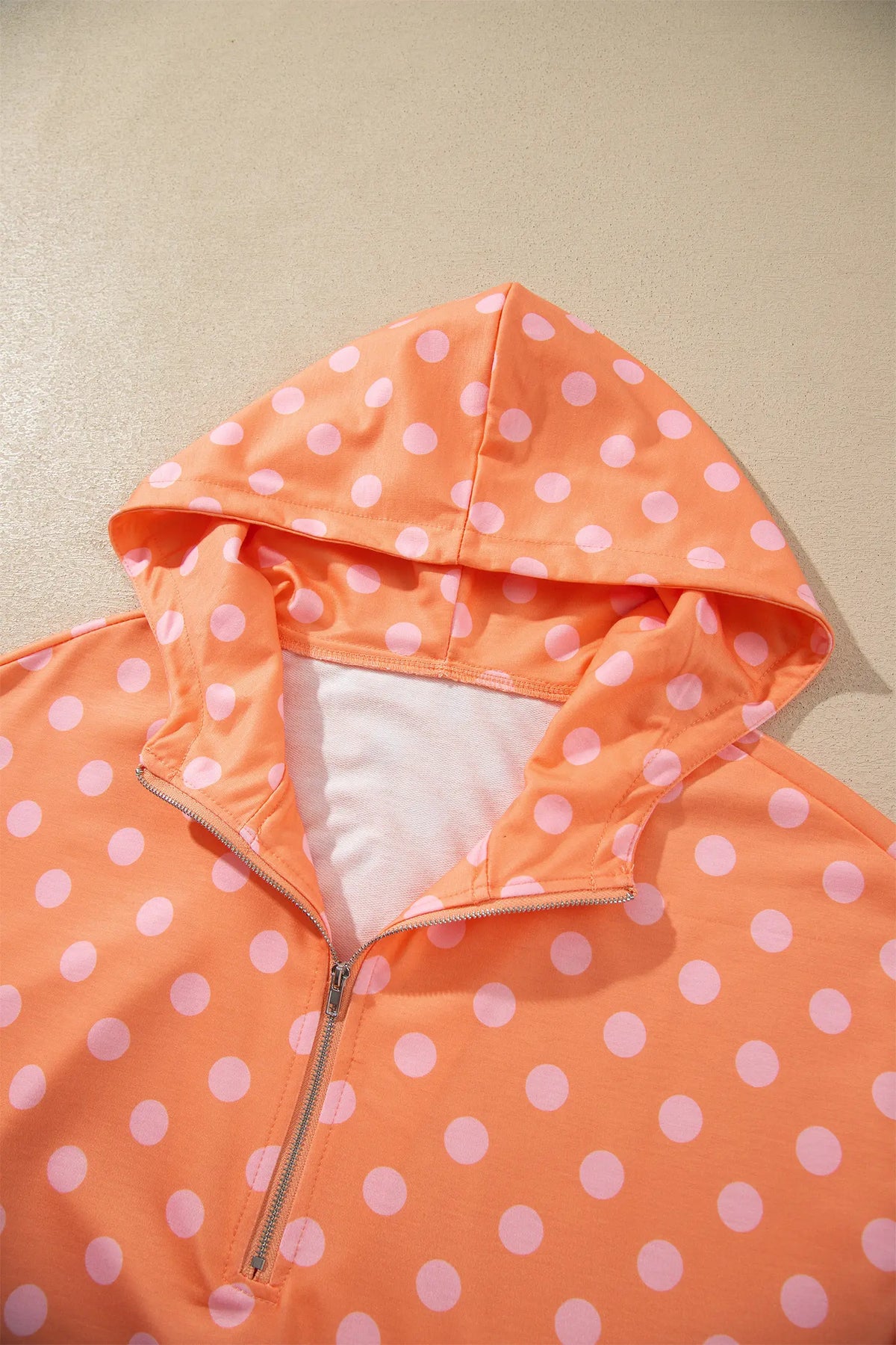 Polka Dot Hooded Long Sleeve Top Casual Mini Skort Set – Khaki