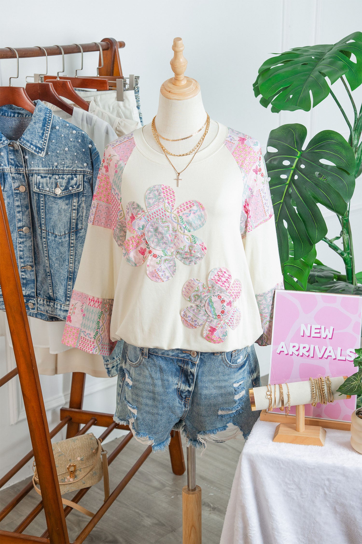 Retro Floral Patchwork Long Sleeve Top