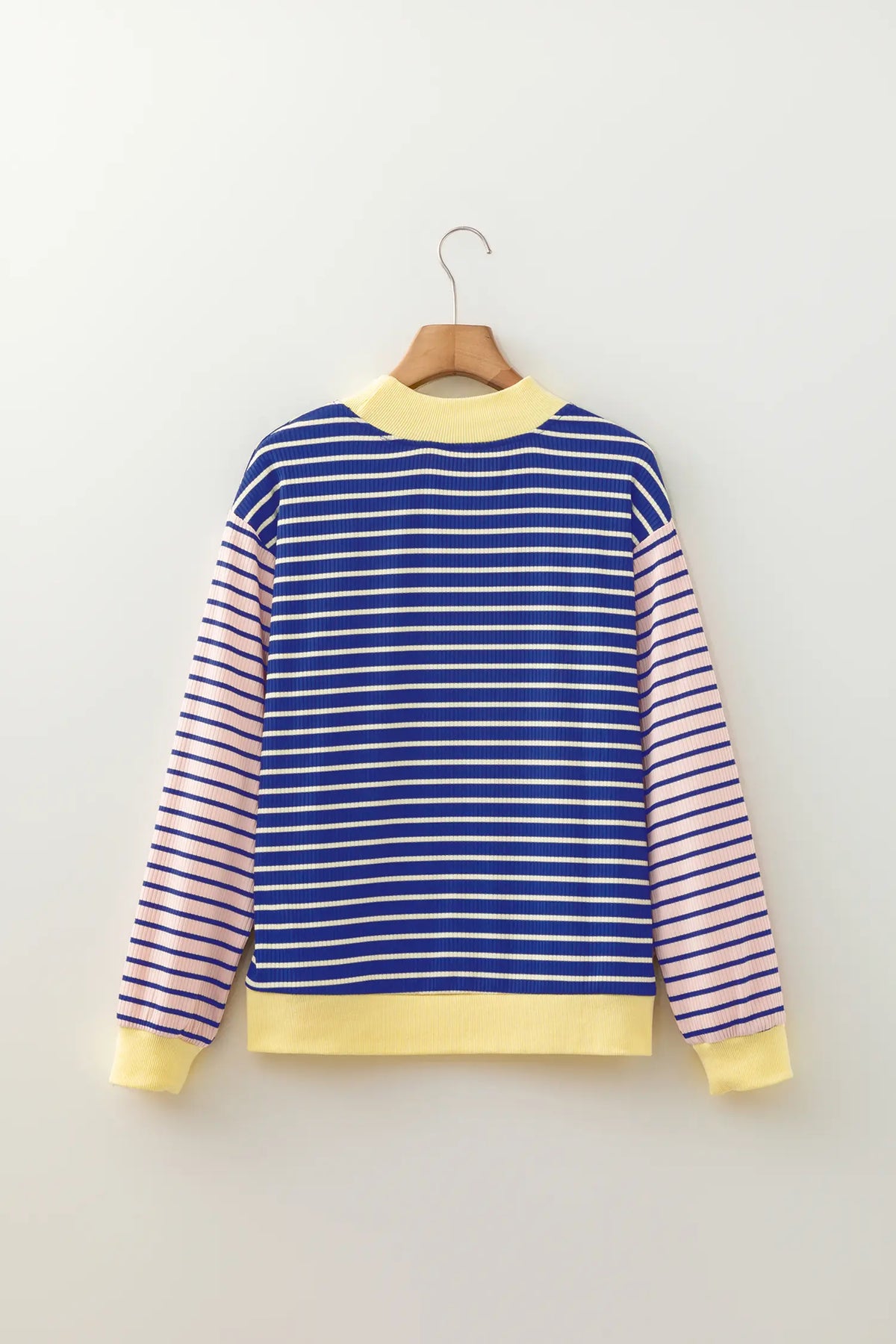 Contrast Long Sleeve Crew Neck Pullover Top – Blue Stripe