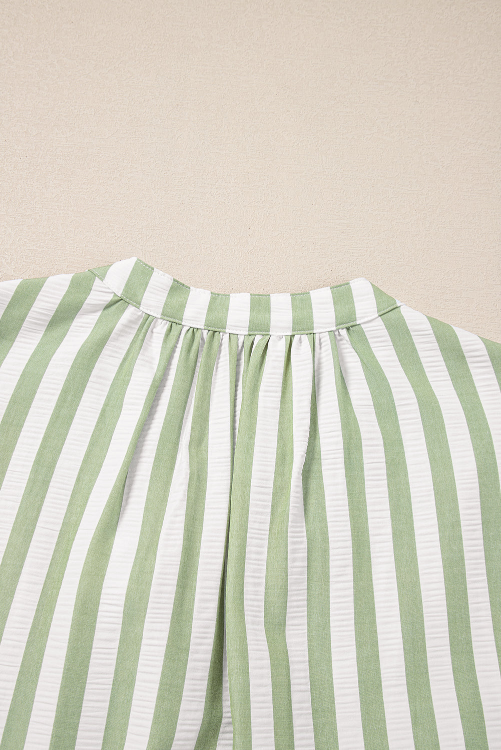 Green Stripe Bracelet Sleeve Tasseled Tied Neck Tiered Plus Size Mini Dress BB Fashion Outlet