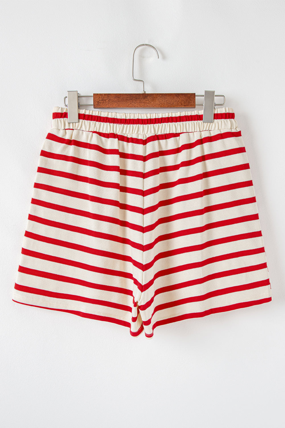 Red Stripe Lace-up Front Top and High Waist Shorts Set eAura