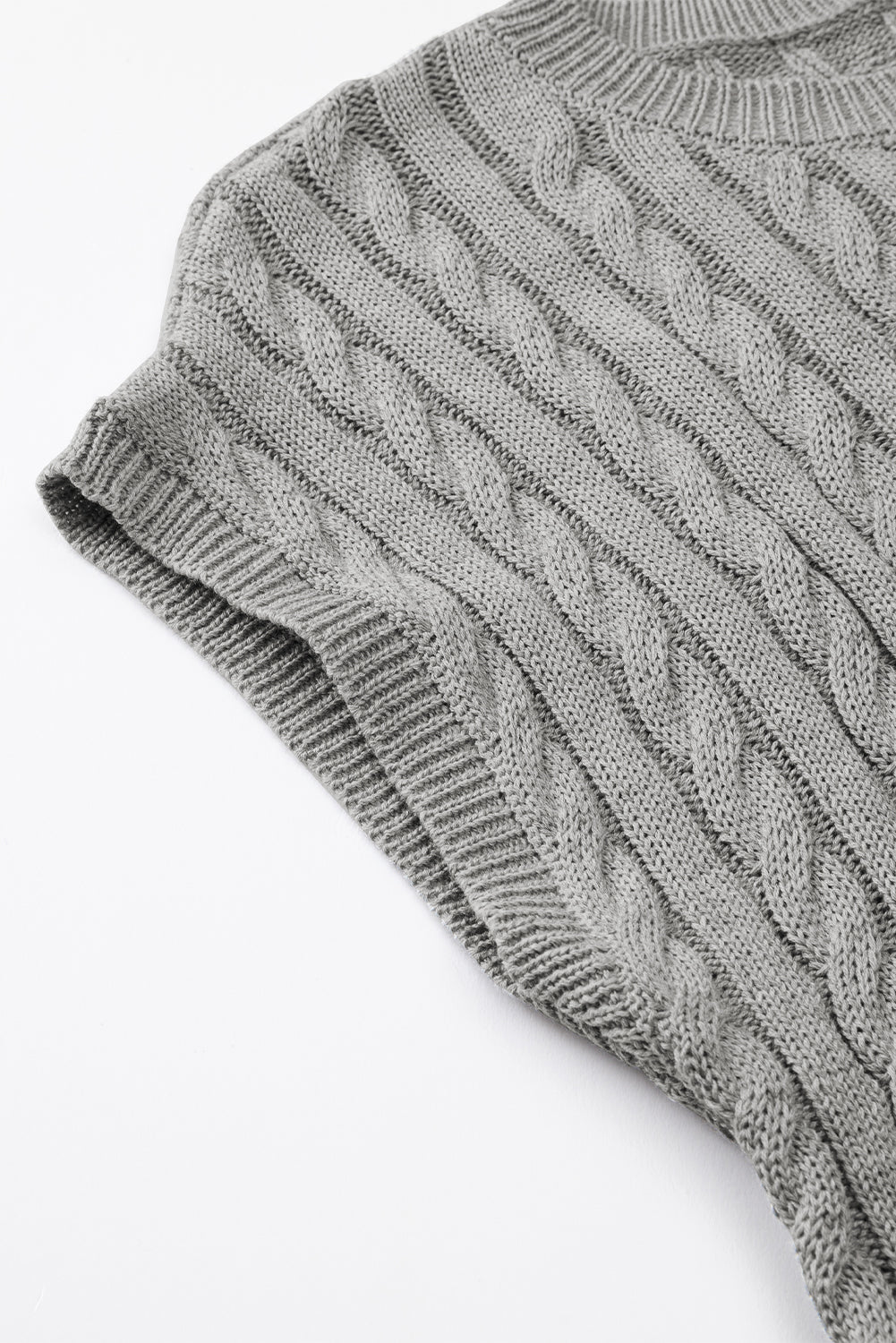 Black Crew Neck Cable Knit Short Sleeve Sweater eAura