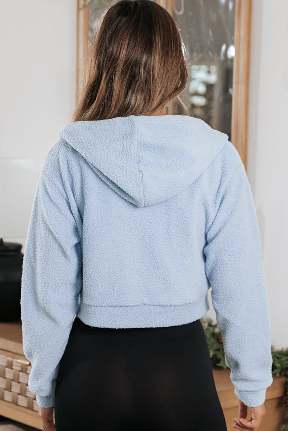 Beau Blue Cropped Sherpa Zip Up Hoodie eAura