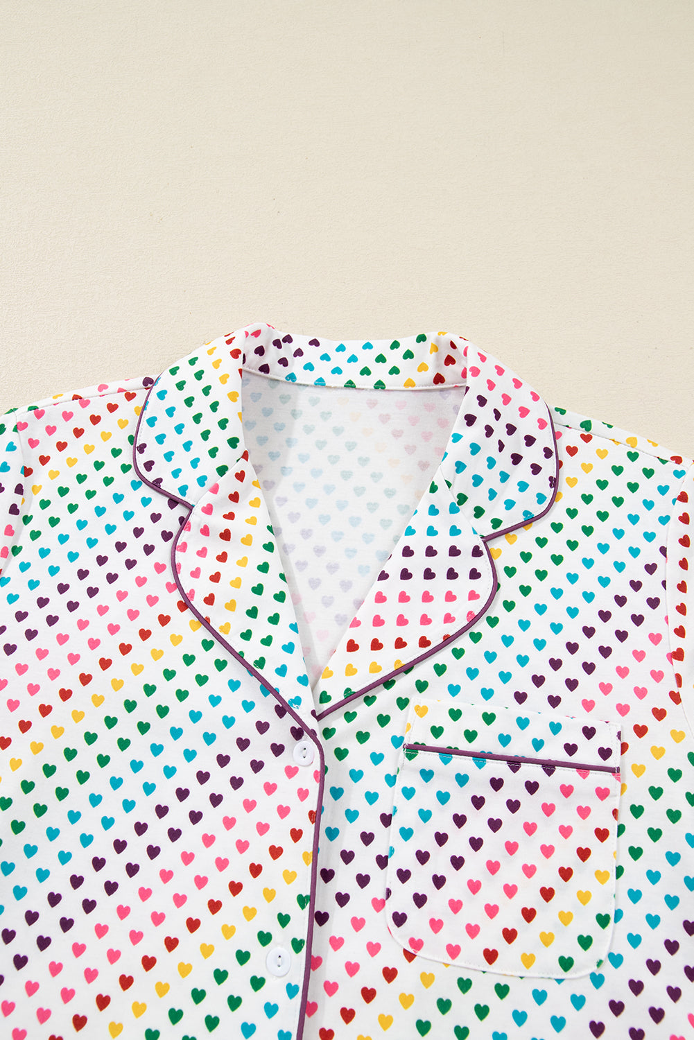 White Heart Print Long Sleeve Pyjama Set - eAura