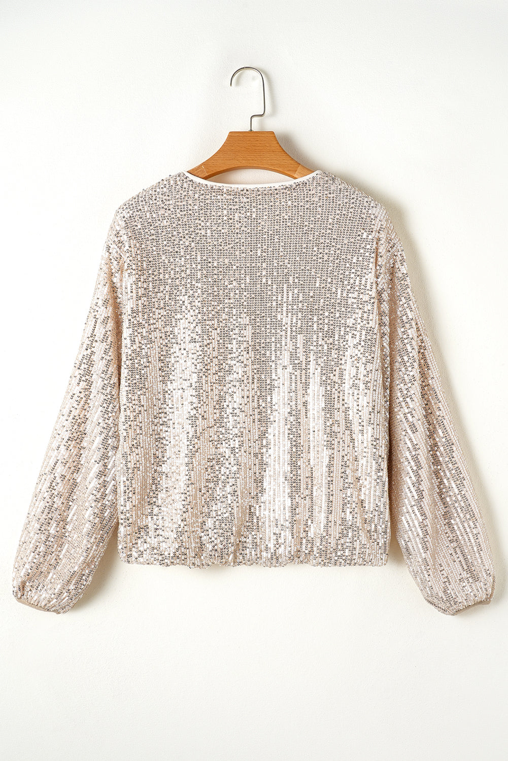 Apricot Sequin Zip up Round Neck Long Sleeve Jacket eAura