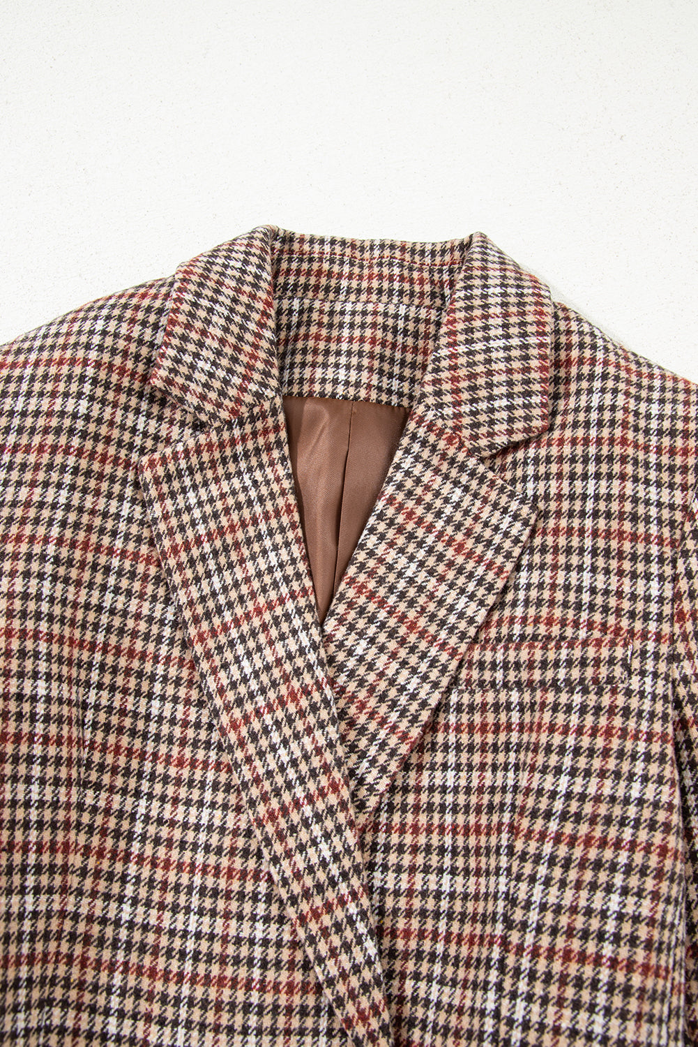 Brown Houndstooth Lapel Collar Blazer eAura