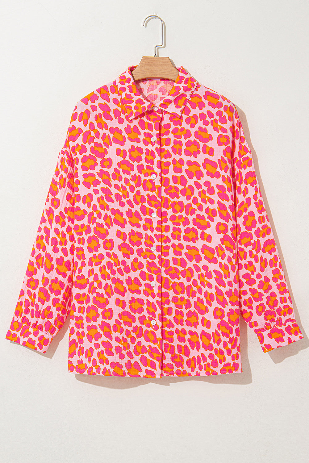 Rose Leopard Printed Button Up Loose Shirt BB Fashion Outlet