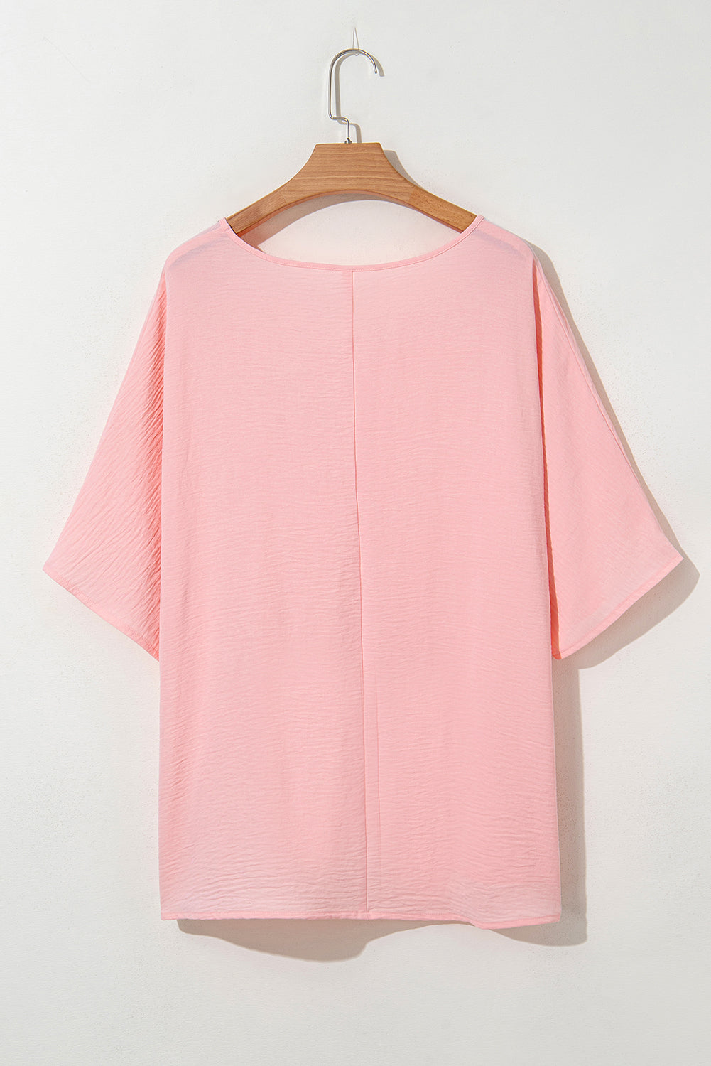 Pink Textured Half Sleeve V Neck Plus Size T Shirt with Chest Pocket BB Fashion Outlet