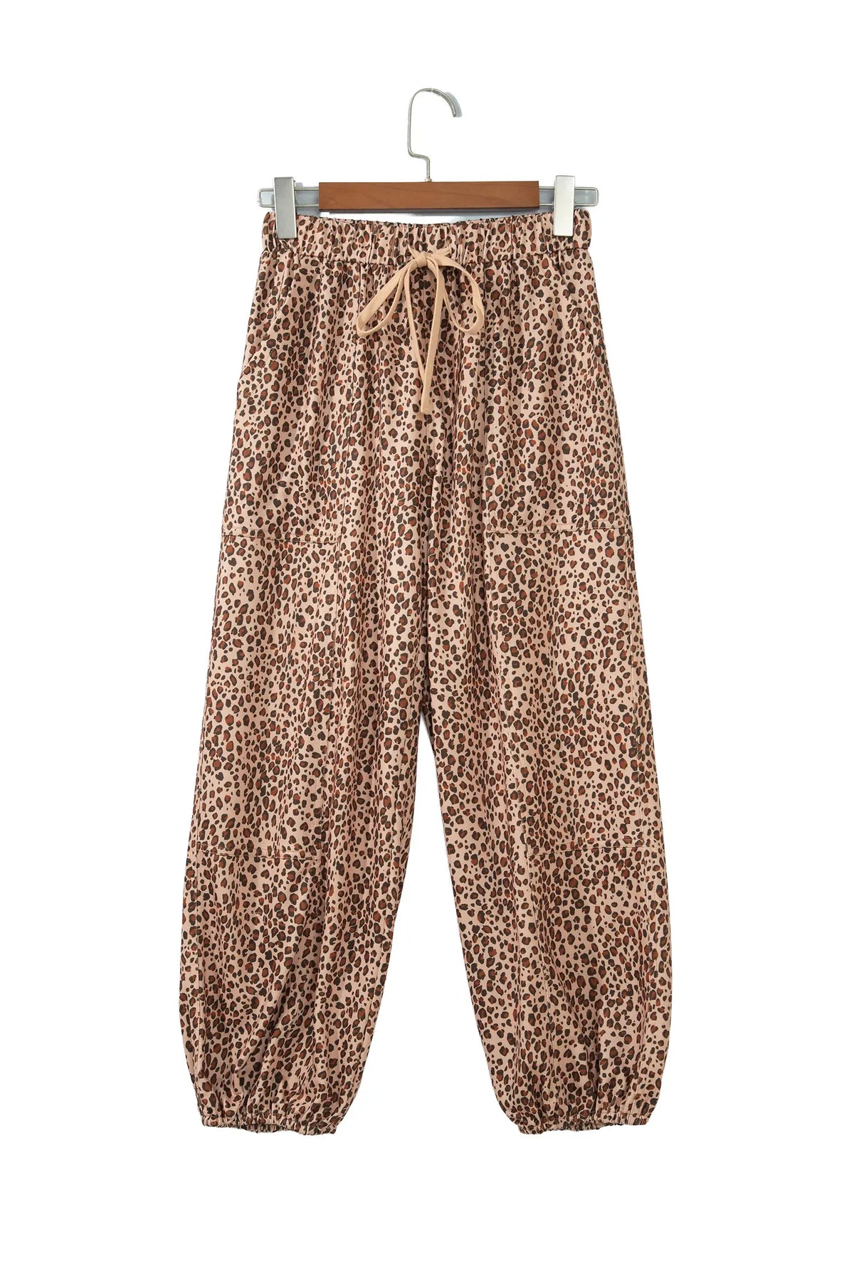 Leopard Print Drawstring Waist Patch Pockets Pants – Khaki