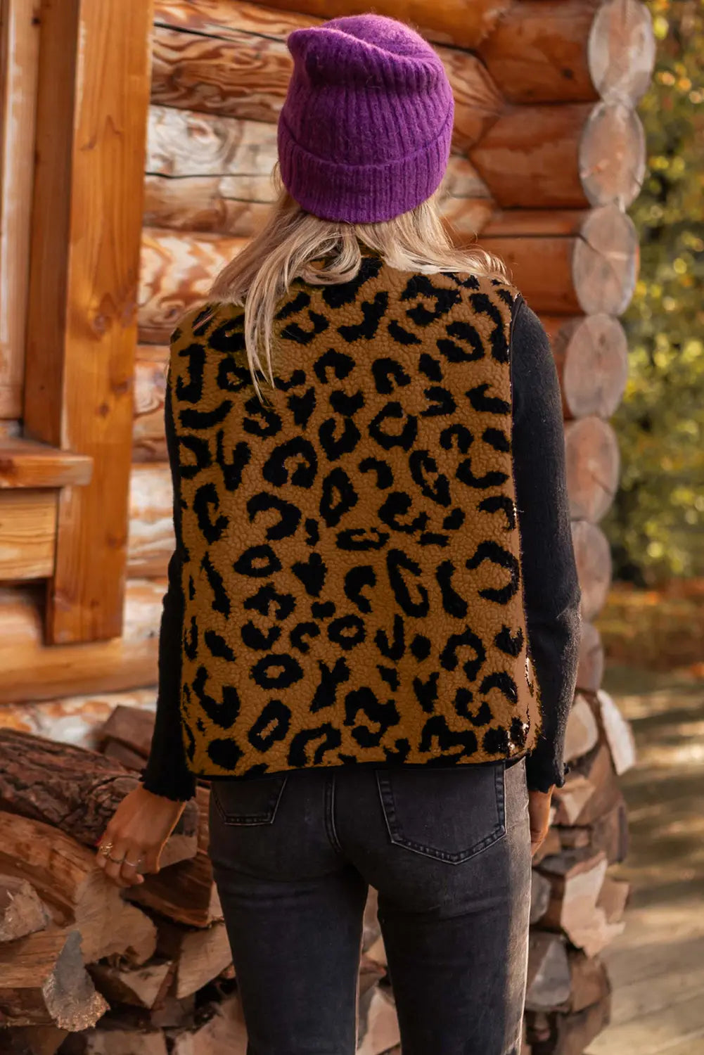 Leopard Print Sherpa Vest Coat