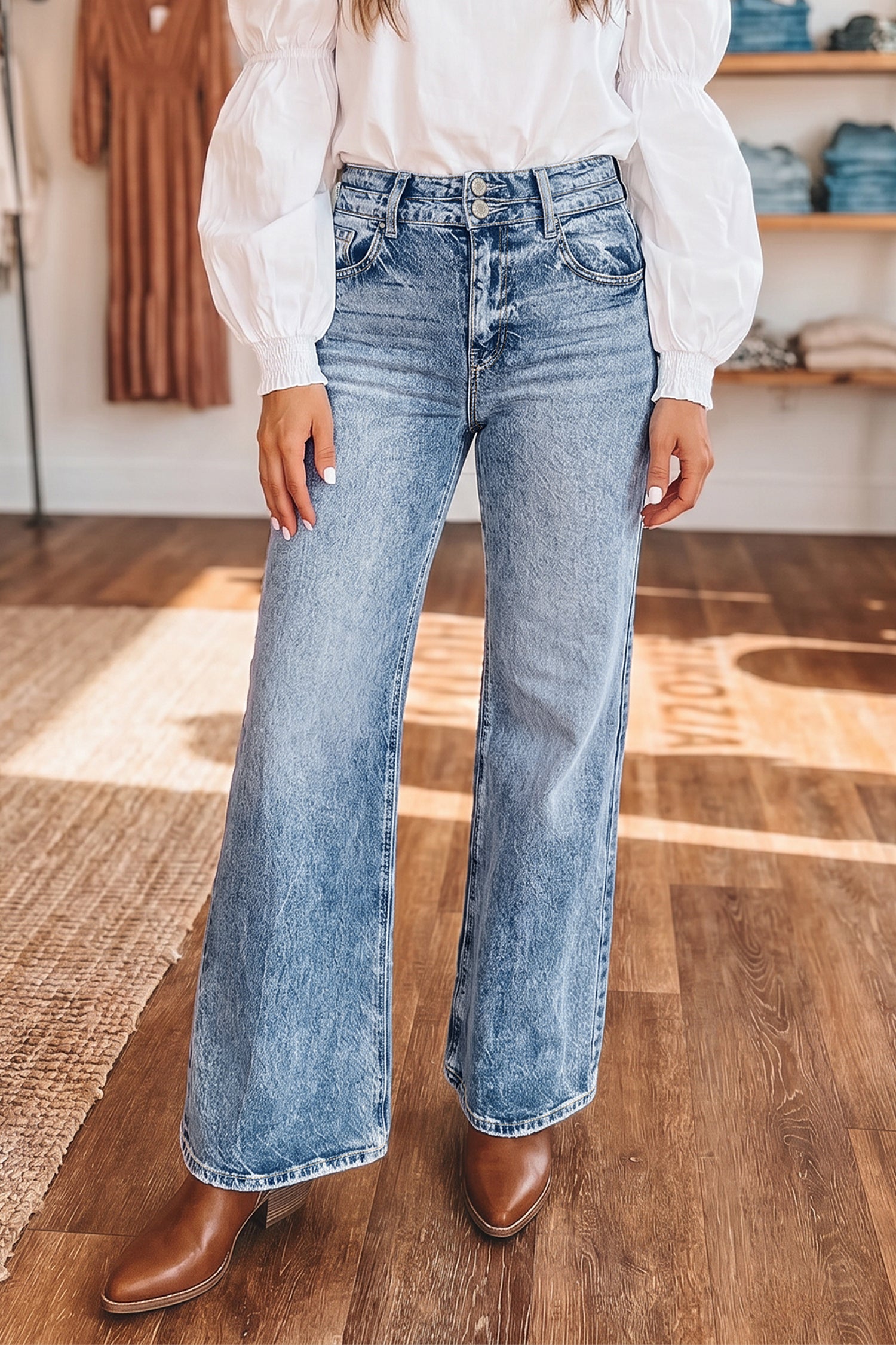 Beau Acid Wash Pocket Detail Flare Jeans – Blue