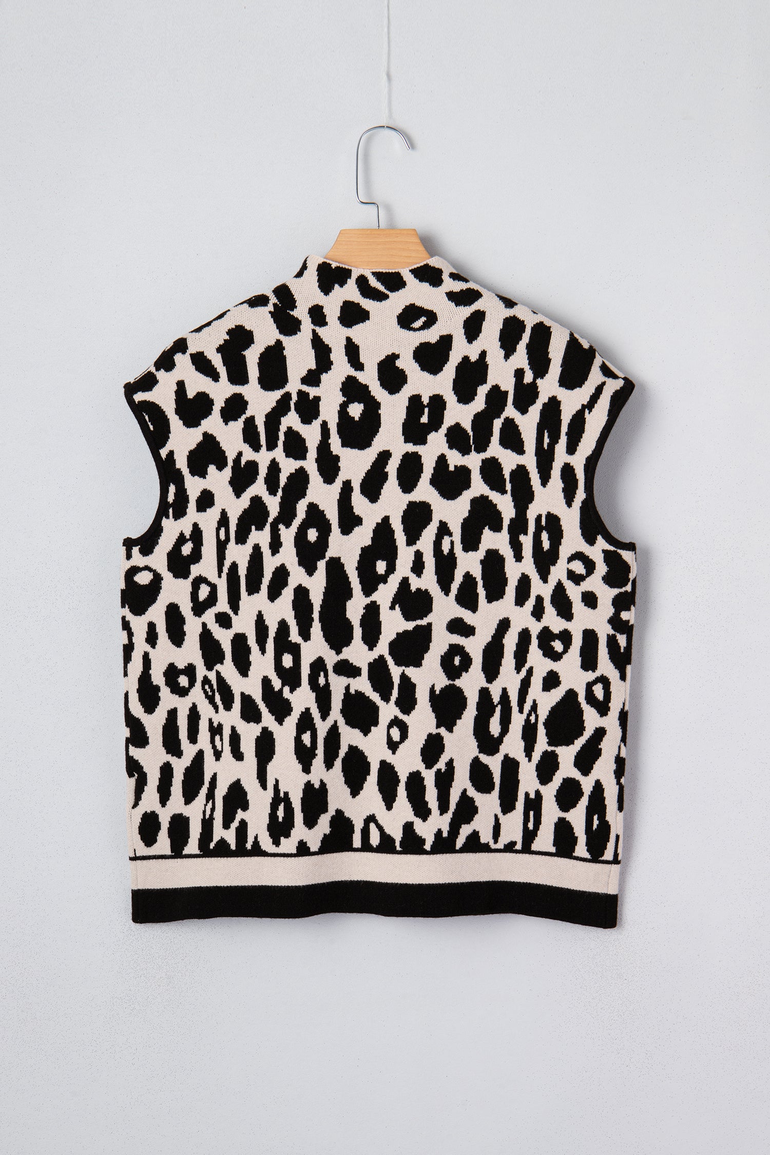 Leopard Print High Neck Short Sleeve Sweater