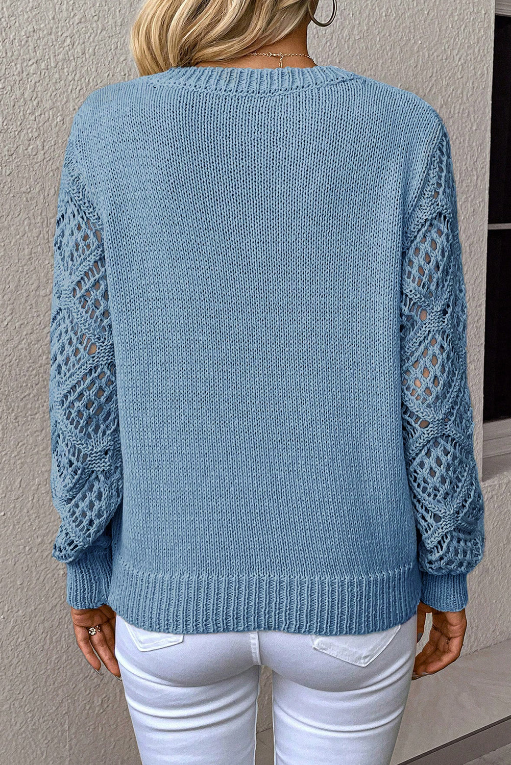 V-Neck Pointelle Knit Sleeve Sweater - Sweaters & Cardigans/Sweaters