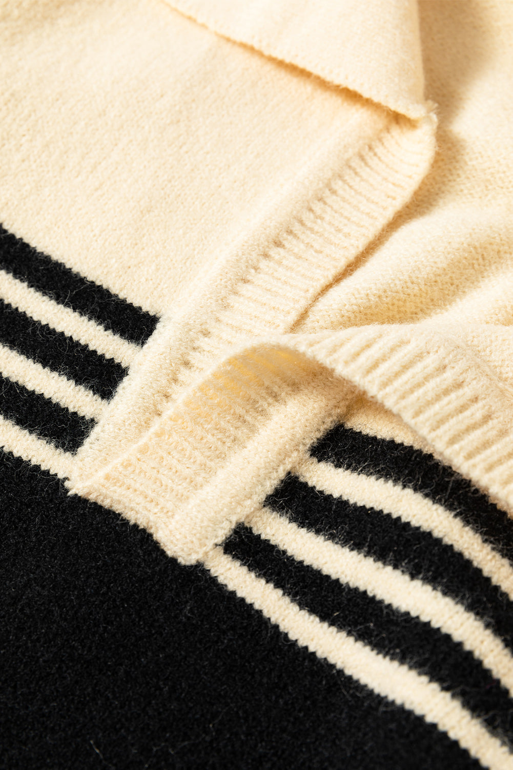 Black Colourblock Stripe Collared V Neck Sweater eAura