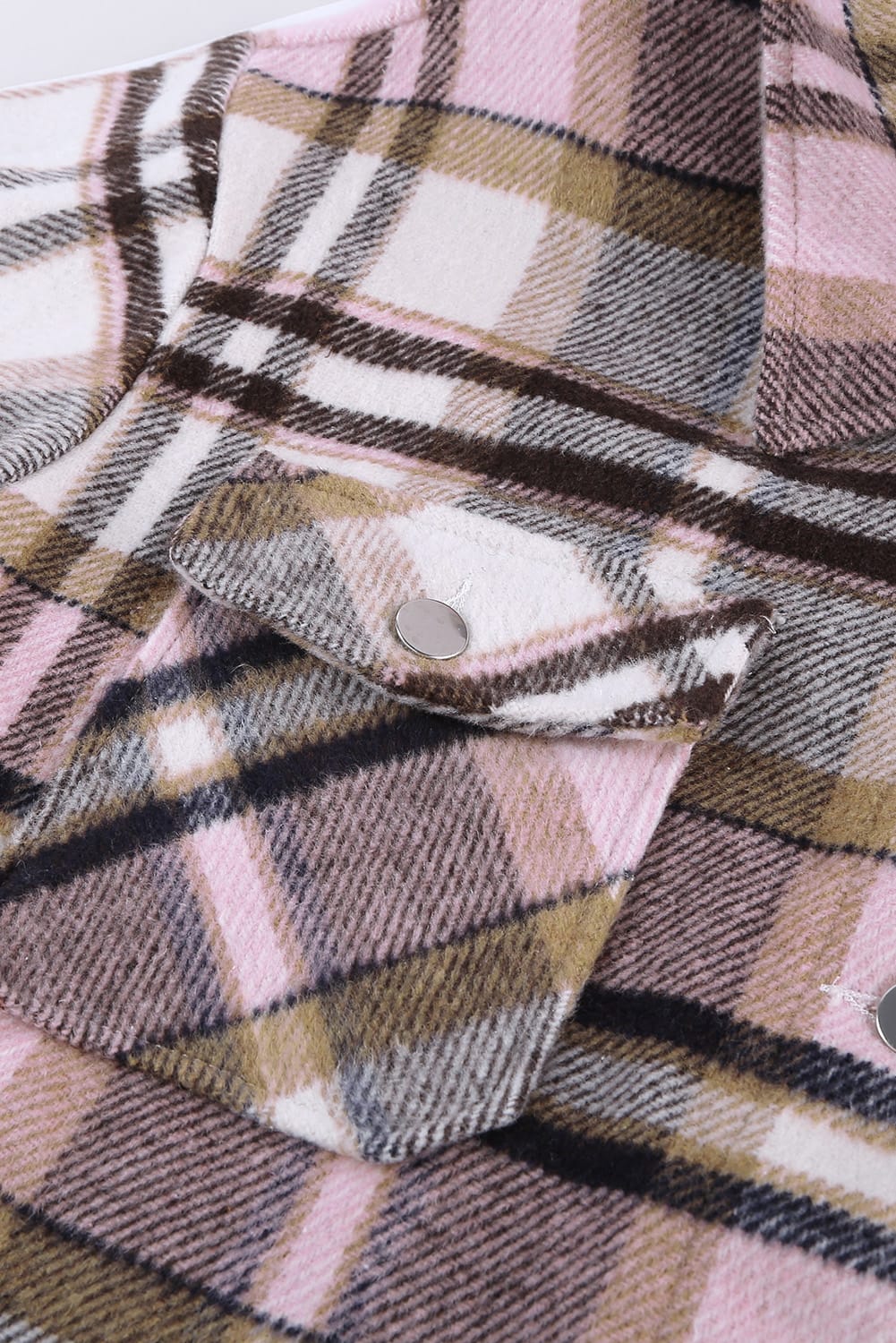 Pink Geometric Plaid Print Pocketed Shacket Beagle Boutique Fashion Outlet