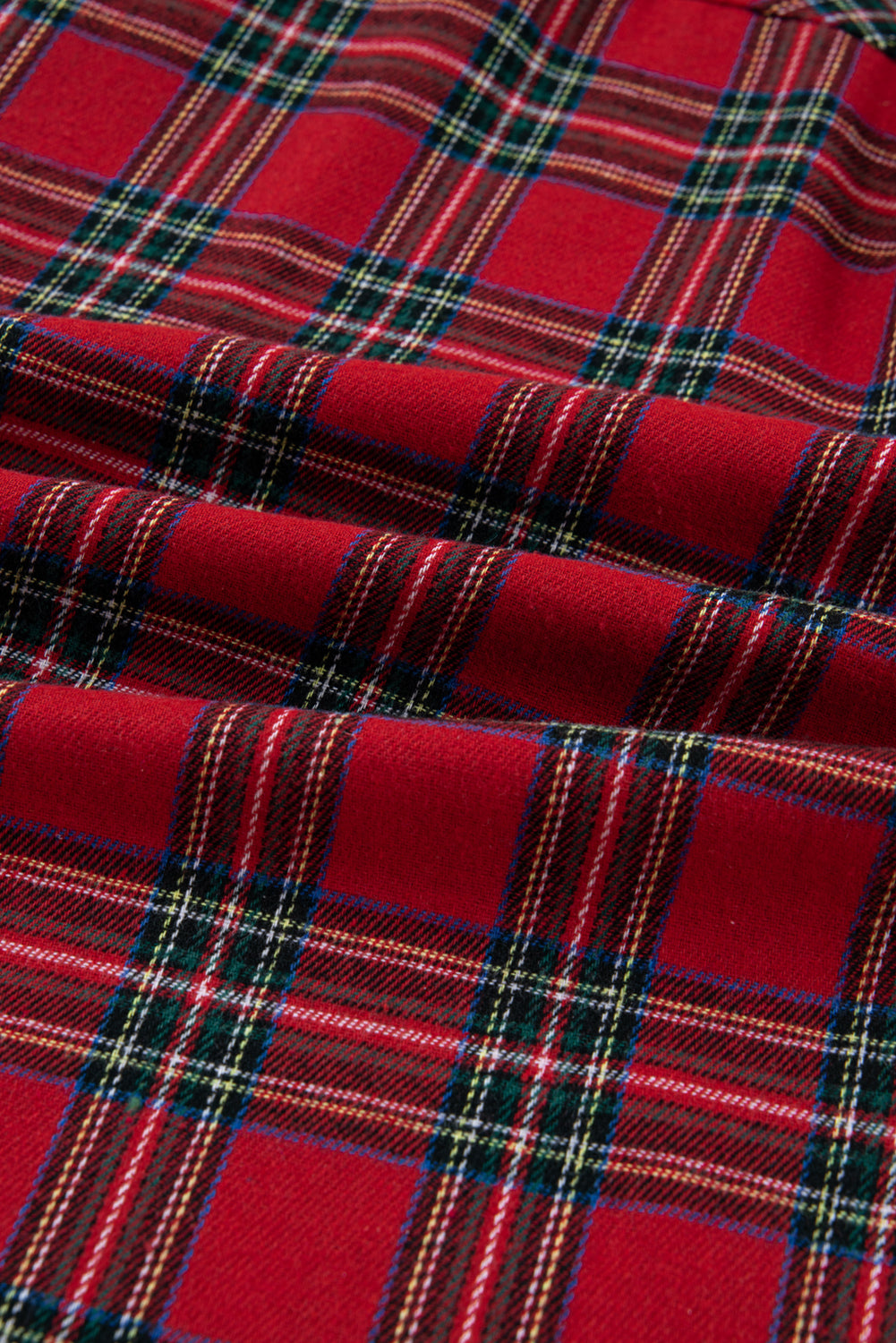Red Plaid Contrast Christmas Holiday Long Sleeve Shirt and Short Pyjamas - eAura