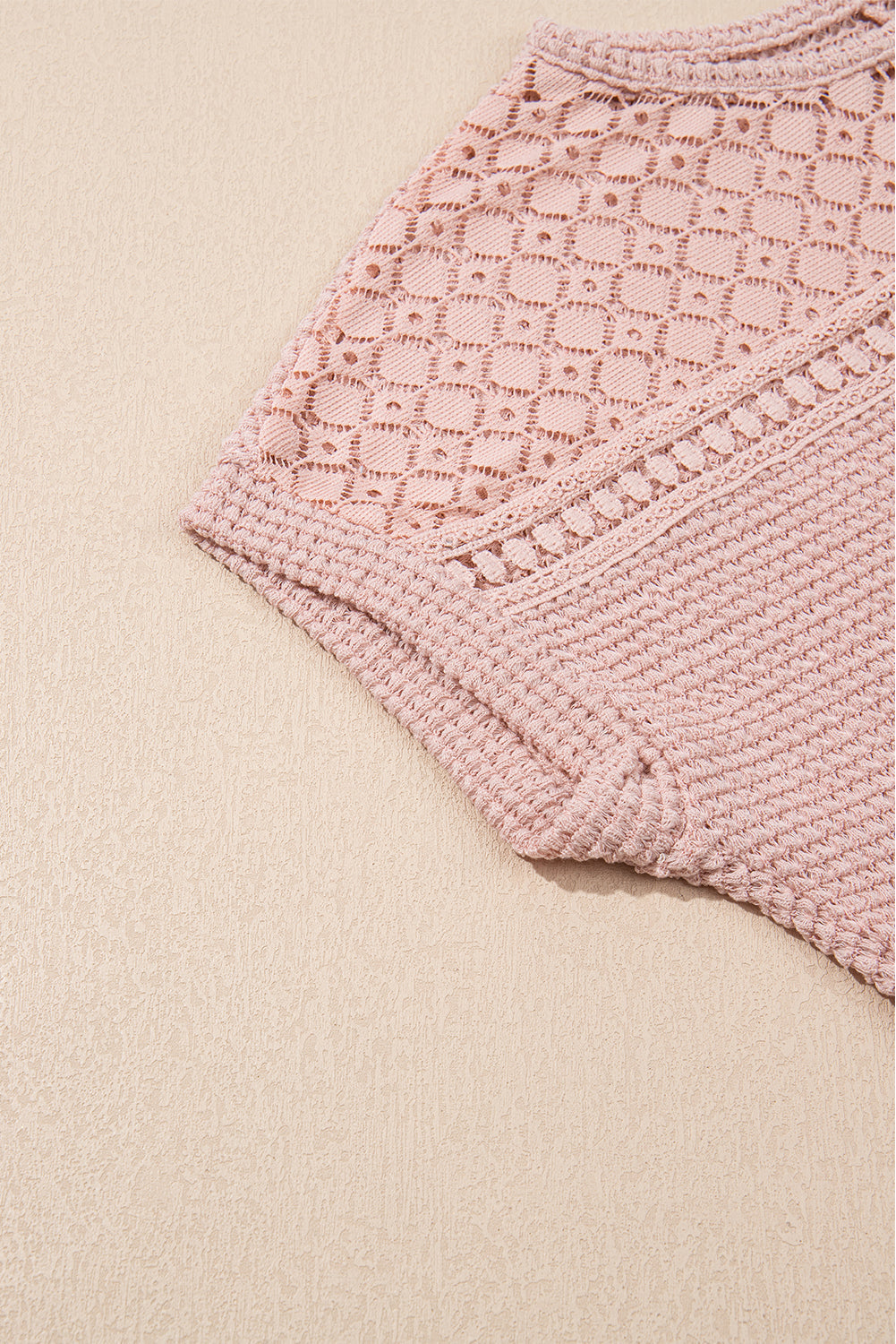 Mist Green Lace Patchwork Waffle Short Sleeve Top eAura