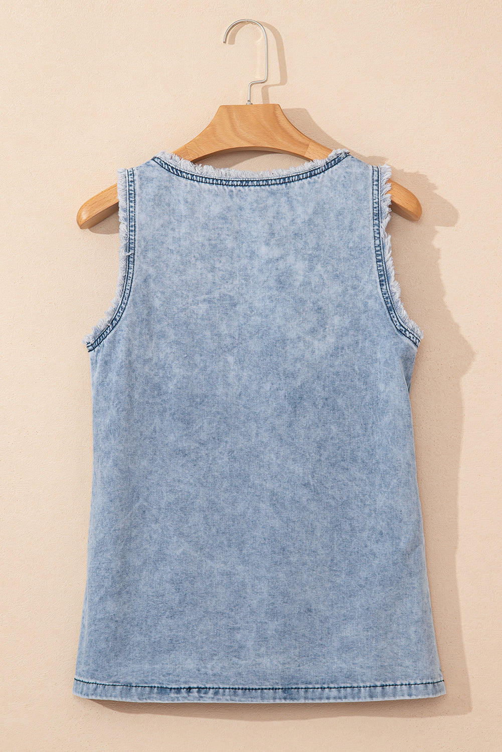 Beau Blue Mineral Wash Denim Frayed Scoop Sleeveless Top eAura