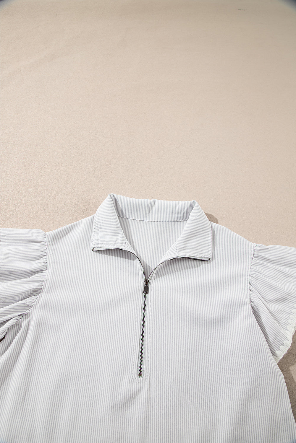 Stripe Zip up Collar Ruffled Sleeve Tee and Wide Leg Trousers Co-ord eAura