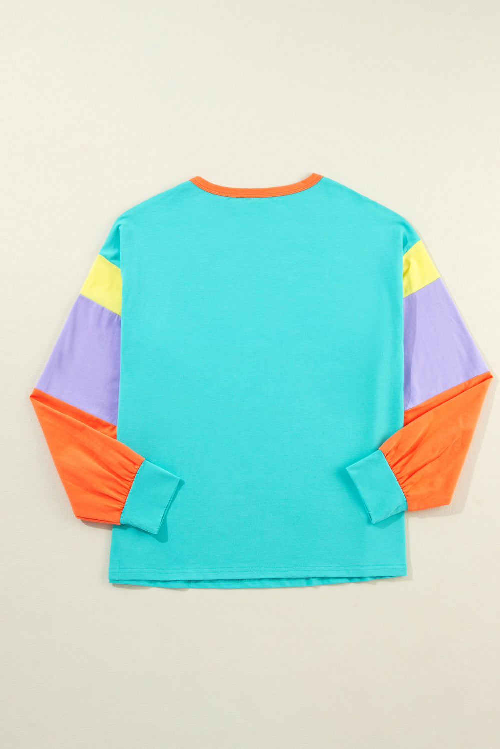 Dark Blue Colourblock Patchwork Long Sleeve Loose Top eAura