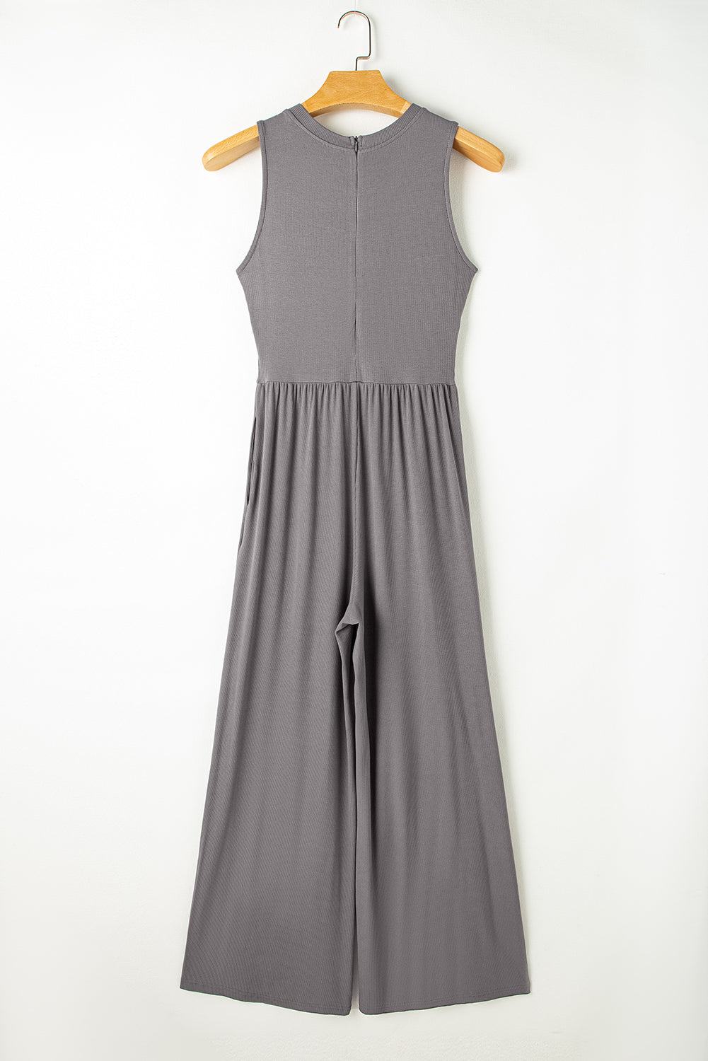 Blackish Green Cinched Waist Sleeveless Wide Leg Jumpsuit eAura
