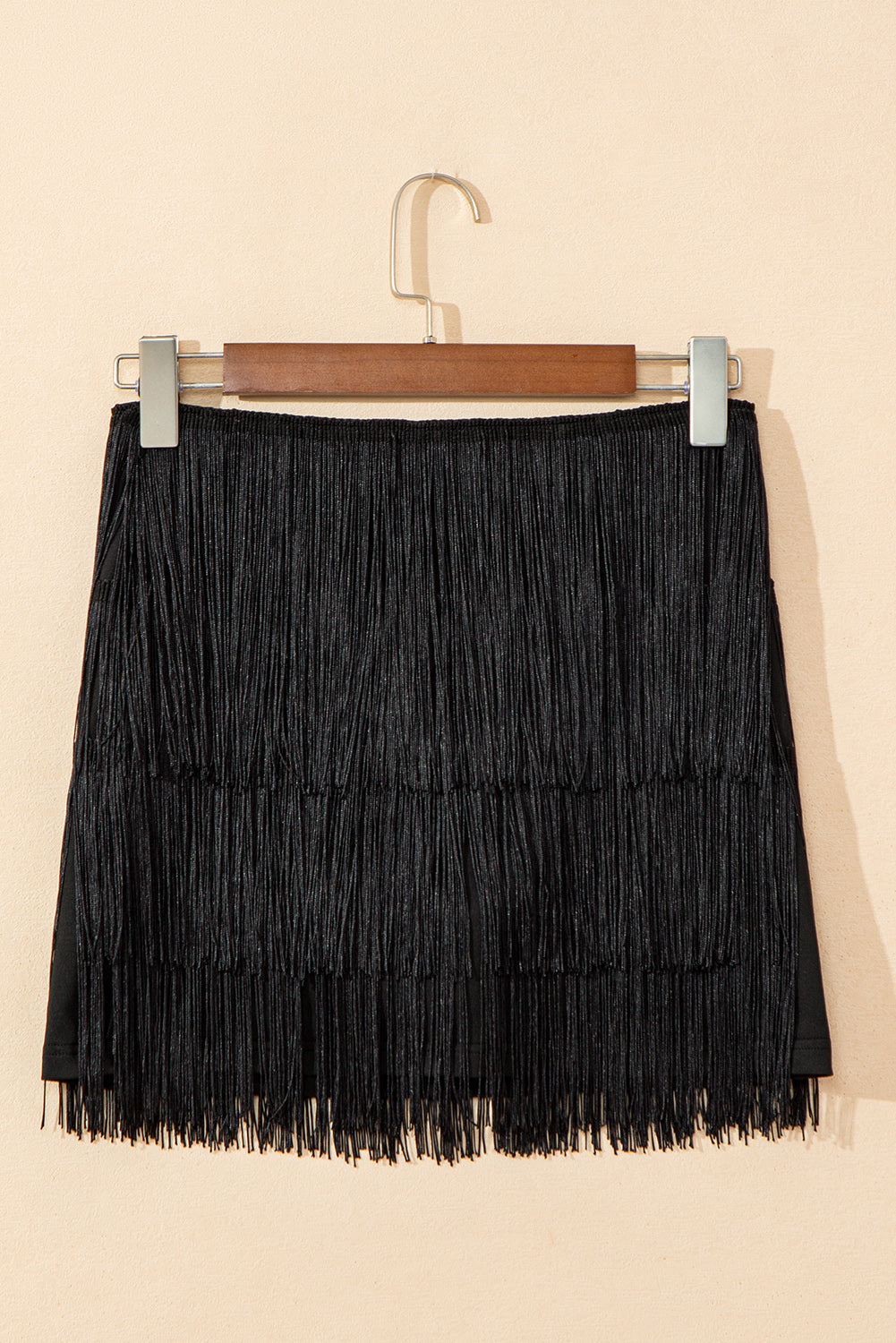 Black Tiered Fringe Trimmed Mini Skirt eAura