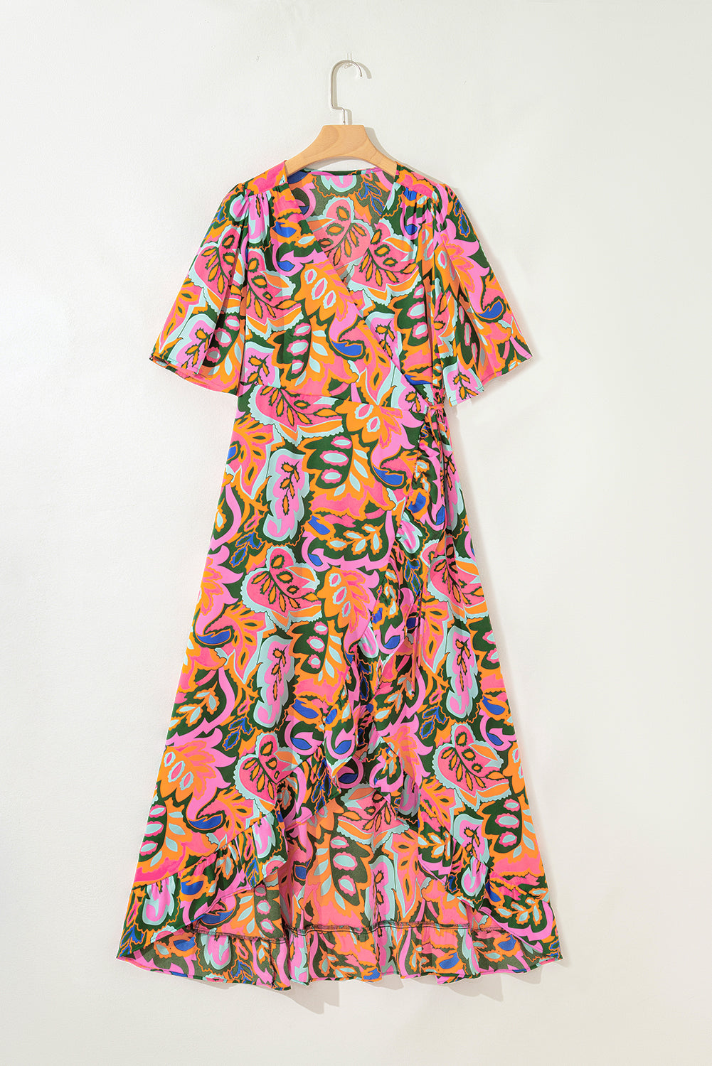 Summer Plant Print V-Neck Ruffled Maxi Dress BB Fashion Outlet